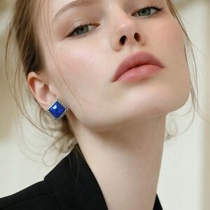 Chic Blue and Silver Geometric Earrings
